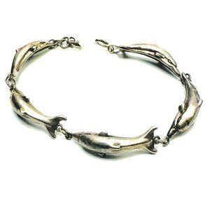 Vintage 70s Shube's Sterling Silver Dolphin Link Bracelet—Signed Statement Piece